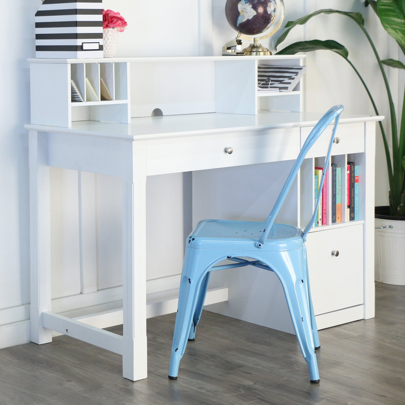 Walker Edison Deluxe Wood Desk With Hutch White