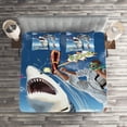 thumbnail image 2 of Ambesonne Sealife Quilted Coverlet 3 Pcs, Marine Navy Fish Sharks, King Size, Multicolor, 2 of 2