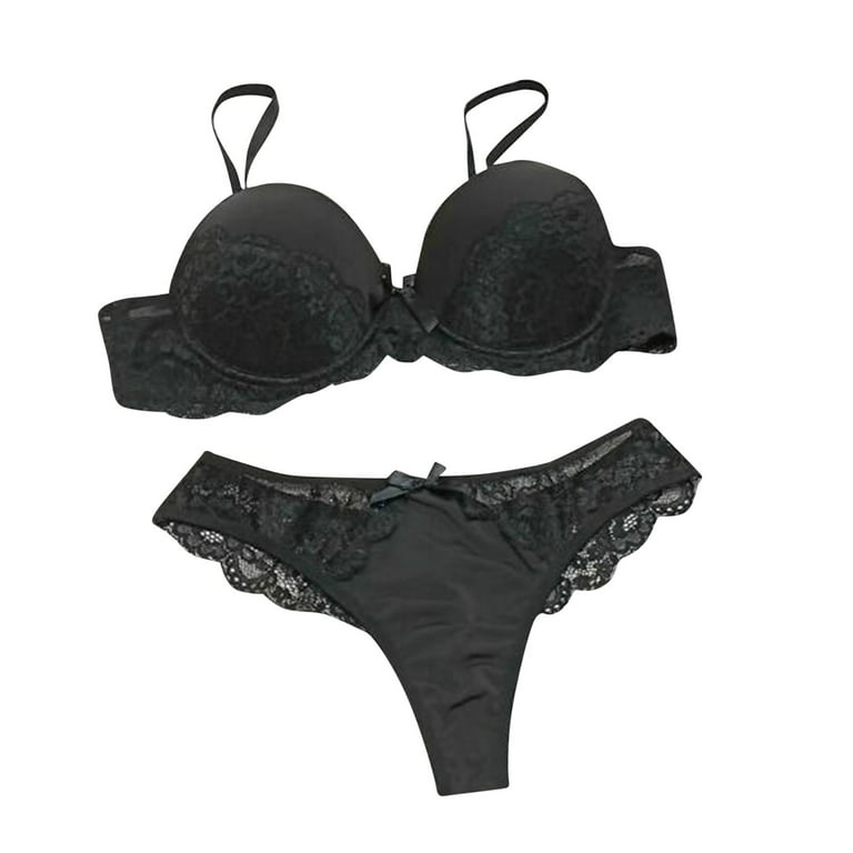 Women Lingerie Set Lace Transparent Bra Panty Sets Underwear M Black