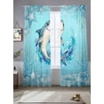 thumbnail image 2 of Summer Marine Life Sheer Curtains 2 Panels Set Cartoon Sharks Watercolor Blue Starfish Corals Sheer Window Curtains Light Filtering Rod Pocket Voile Drapes for Bedroom Living Room 52"X108", 2 of 9