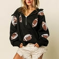 thumbnail image 2 of Half Zip Pullover for Women Oversized Hoodies Sequins Football Hooded Sweatshirts with Pocket Long Sleeve Fall Tops (M, Black), 2 of 6