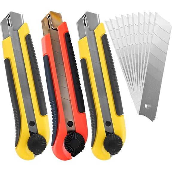 25mm 3-Pack Extra Heavy Duty Utility Knife Exacto knife Box Cutter Construction knife Retractable knife 1 inch,10 Snap Off Blades-2063