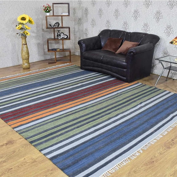 Rugsotic Carpets Hand Woven Flat Weave Kilim Wool Eco-Friendly 4'x6' Area Rugs Rectangle Multicolor Contemporary Modern Design Low Pile Indoor Handmade Rug for Living Room, Bedroom D00117