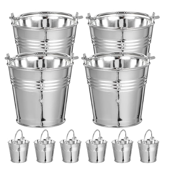 HEANUJJ 10Pcs Plastic Buckets With Handles Silver Mini Design Easy To Clean Outdoor Picnics