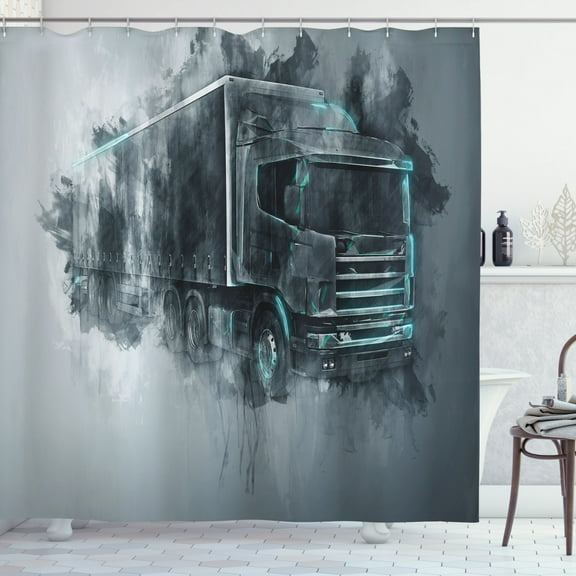 Ambesonne Truck Shower Curtain, Cargo Delivery Theme, 69"Wx75"L, Grey Turquoise