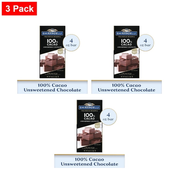 Ghirardelli Premium 100% Cacao Unsweetened Baking Chocolate Bar 4 oz - 3 Pack