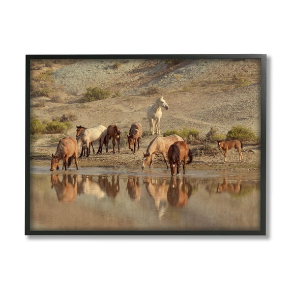Stupell Industries Horses Drinking Countryside Photograph Black Framed Art Print Wall Art, Design by Jan Walters