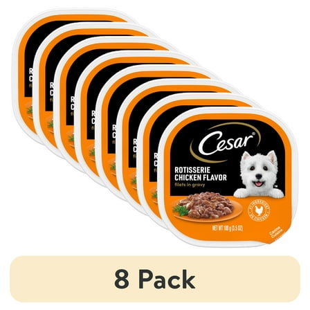 (8 pack) Cesar Fillets In Gravy Rotisserie Chicken Wet Dog Food, 3.5 Oz Tray