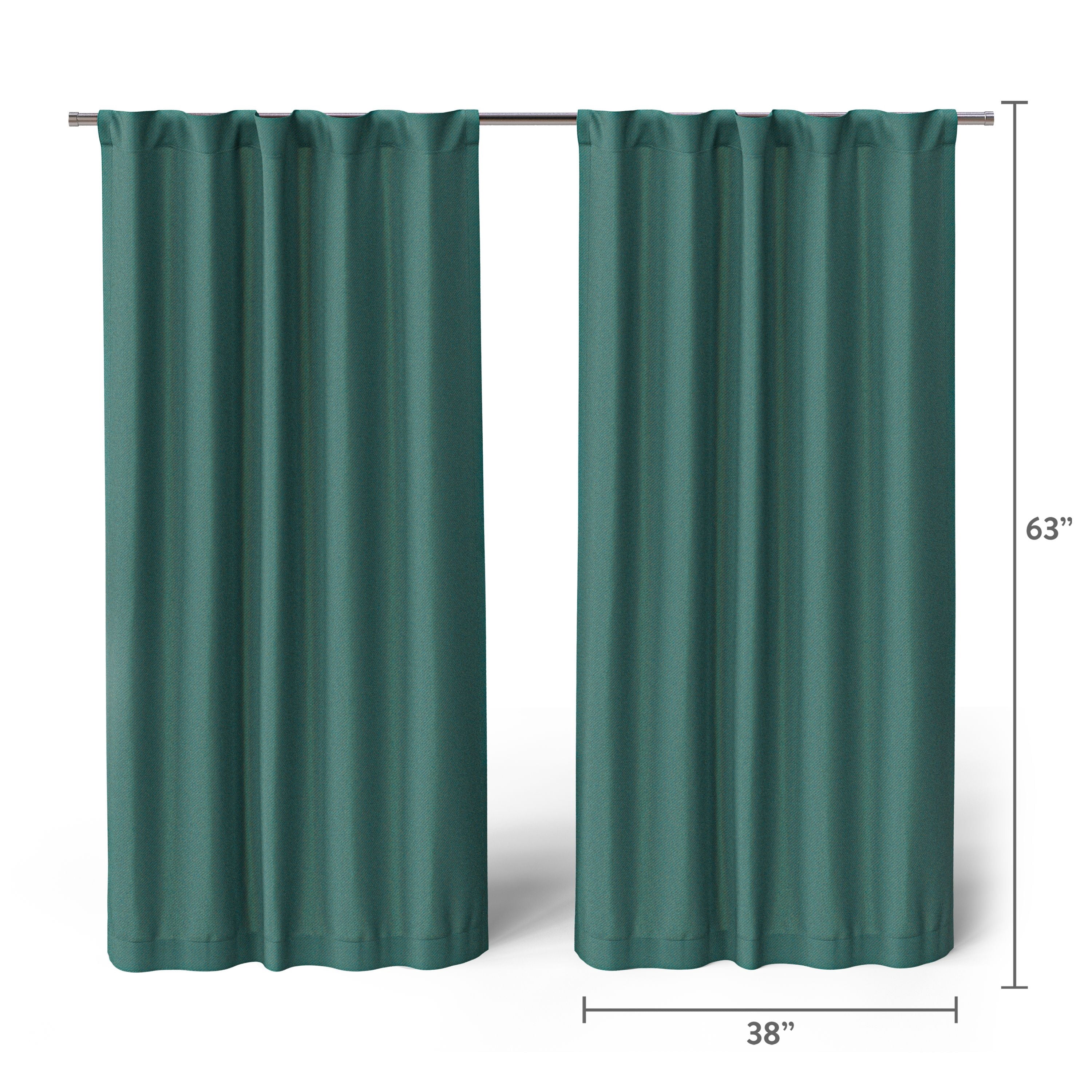 Mainstays Kids Dark Green Solid Blackout Rod Pocket with Back Tabs Curtain Panel Pair, Set of 2, 30" W x 63" L