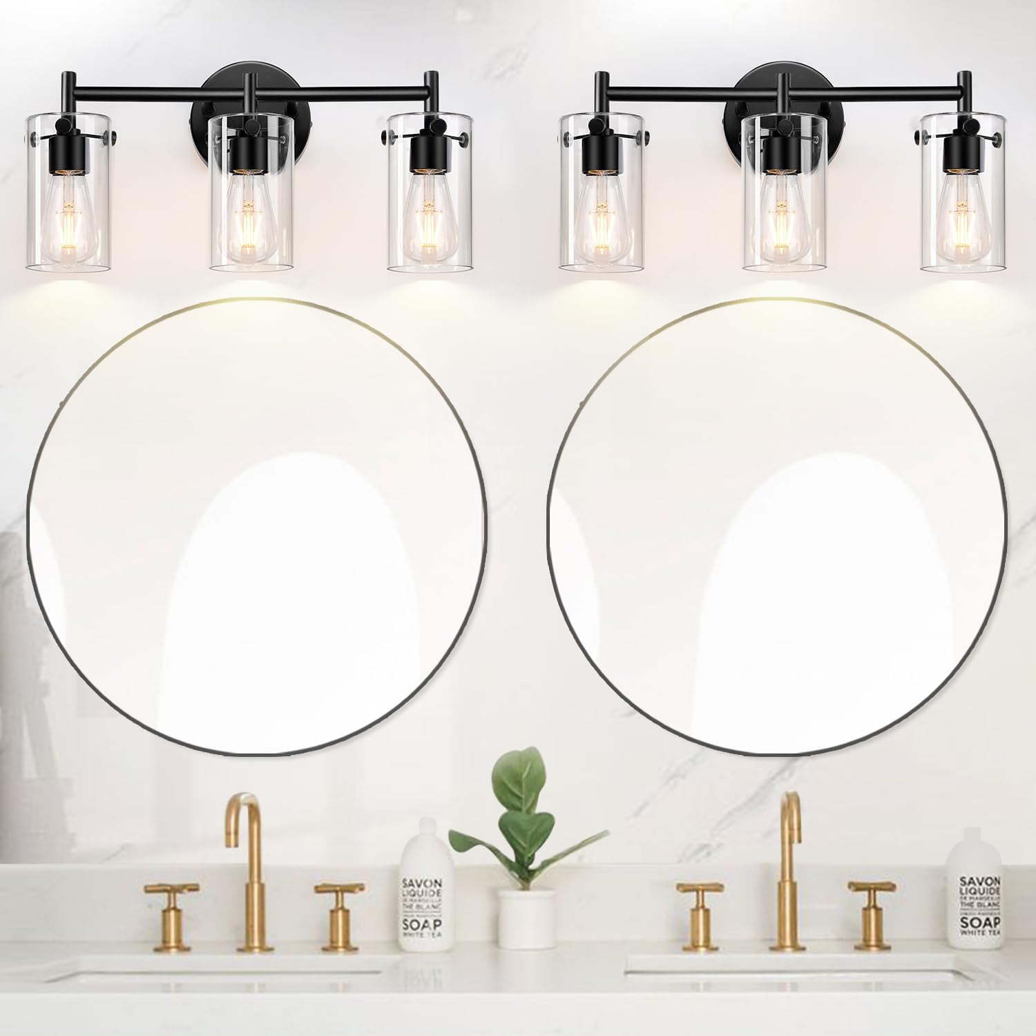 Binsuca Bathroom Light Fixtures, 3-Light Matte Black Bathroom Vanity Light, Black Bathroom Lights Over Mirror with Clear Glass Shade, Bathroom Wall Sconces for Mirror Bedroom Living Room Hallway