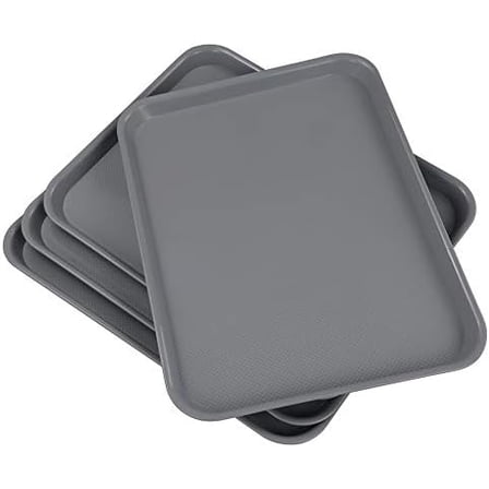 Plastic Fast Food Serving Tray, Large Kitchen Dinner Tray, Set of 4, Grey