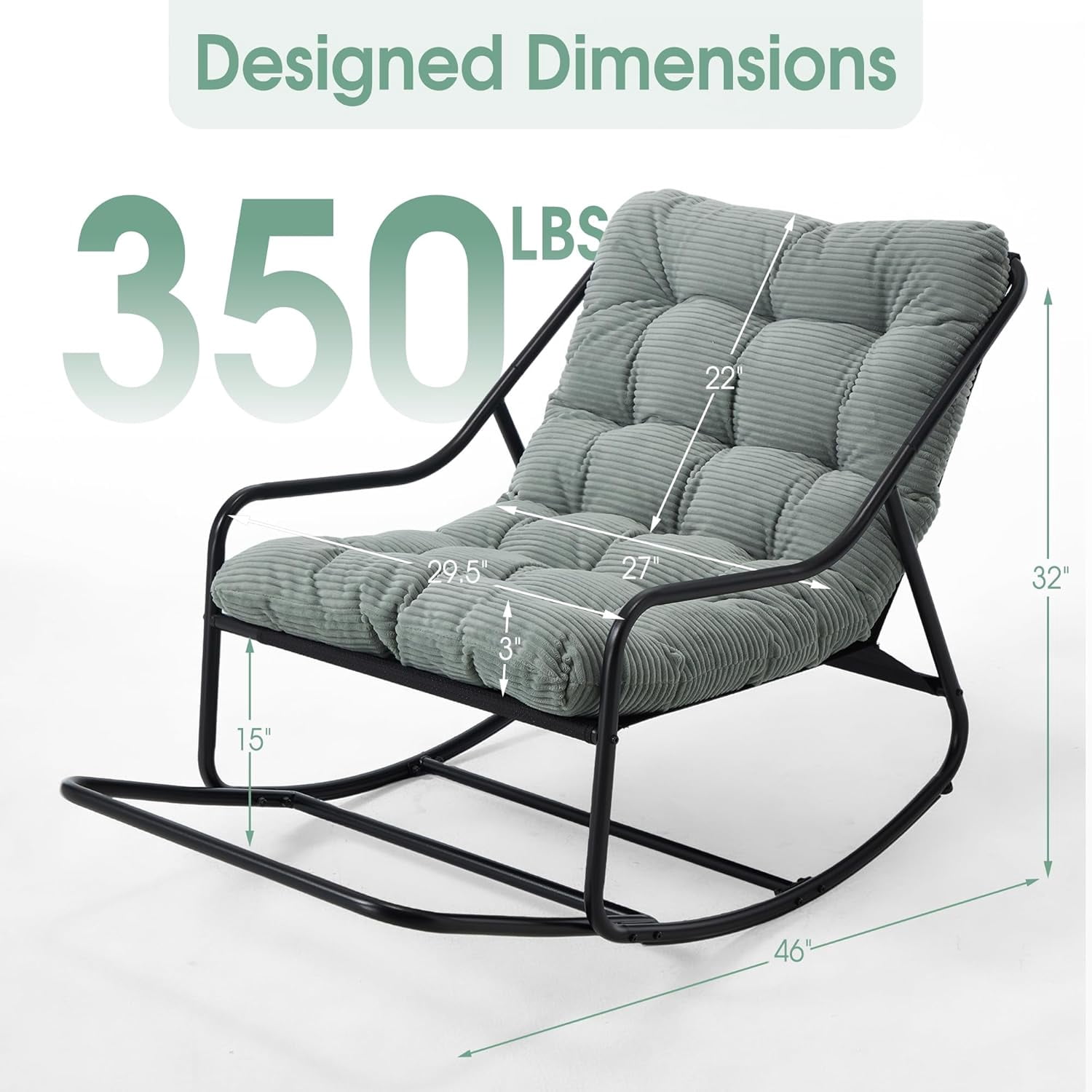 MOONMISS Rocking Chair with Soft Comfy Thick Cushion,Indoor/Outdoor with Footrest,Beige