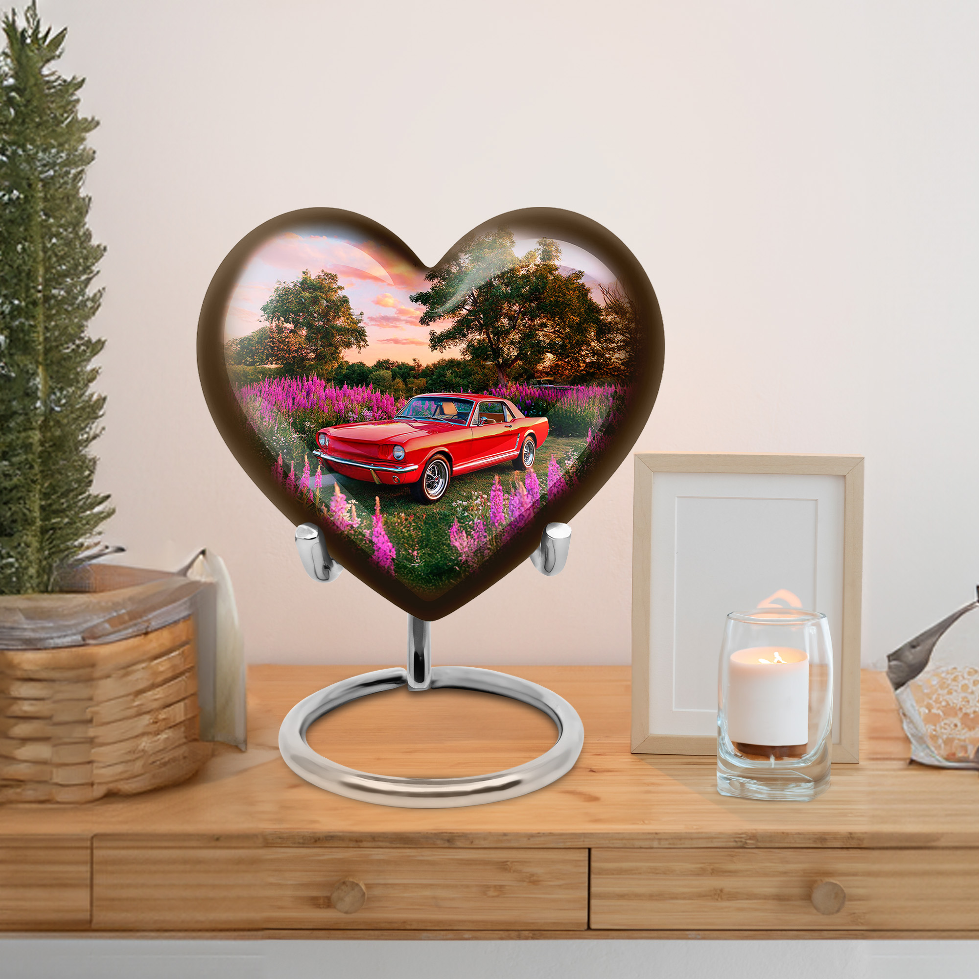 MUKTIVE Red Car Urn for Dad and Mom Remains, Keepsake Heart Urns for Human Ashes Adult Female, Grey Funeral Urn for Ashes for Male Remains, Memorial Lavender Flower Urns, 3 Inch