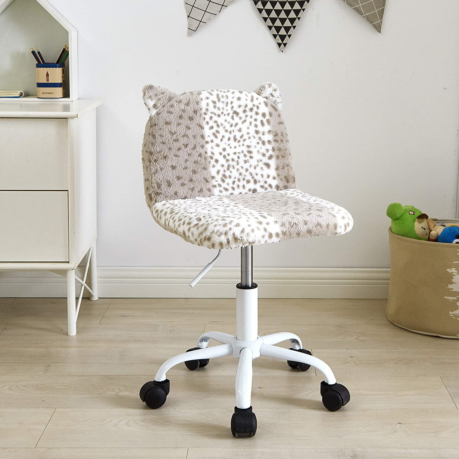 Heritage Kids Kids Faux Fur Rolling Desk Chair, Snow Leopard