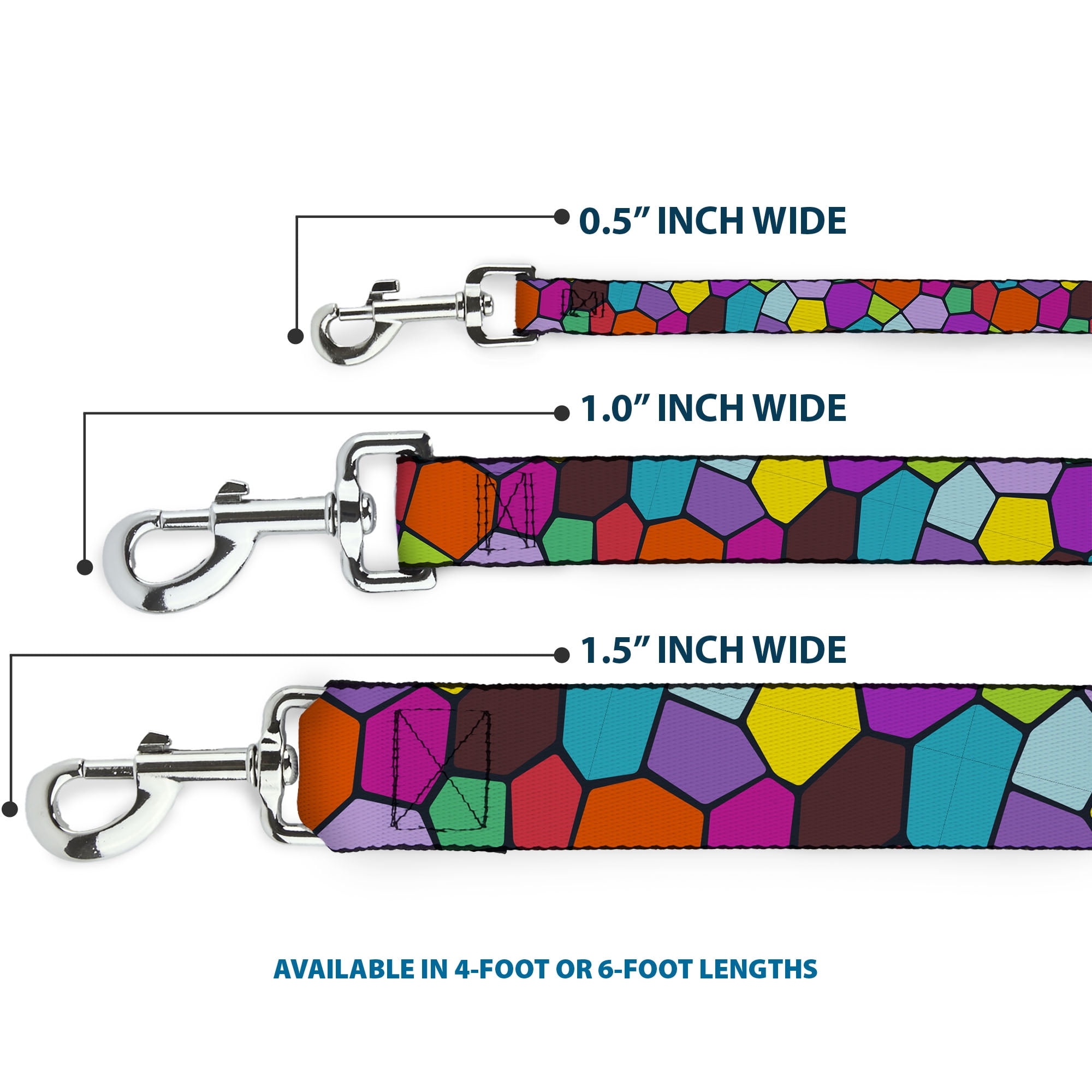 Buckle-Down Pet Leash, Dog Leash, Stained Glass Mosaic Multi Color Navy, 6 Feet Long 1.0 Inch Wide