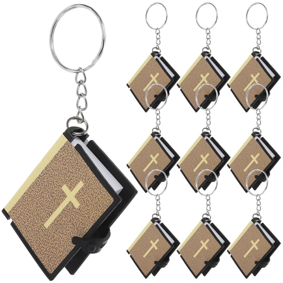 KAKOWELY 10 llaveros de metal con colgante de Biblia, llaveros con colgante de libro en miniatura, regalos religiosos