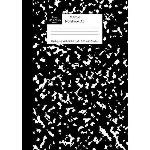 A5 Lined Notebooks Marble Notebook A5: Black Marble Wide Rule Journal, Book 1, (Paperback)
