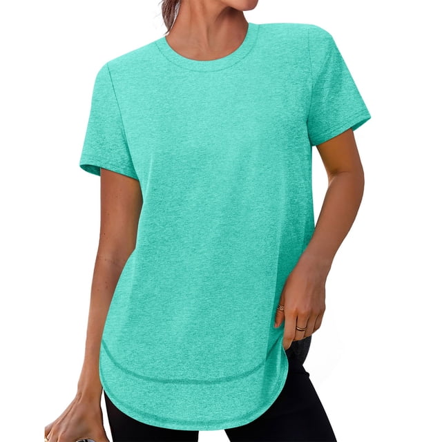 Chemise à Manches Courtes anti-UV pour Femmes, Haut en Polyester à Col Rond pour Activités Extérieures de Printemps et Tenue Décontractée