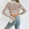 thumbnail image 6 of Maean Womens Crop Cover up Crochet Long Sleeve Swimwear Beach Shirts Hollow out Swimsuit Coverup, 6 of 7