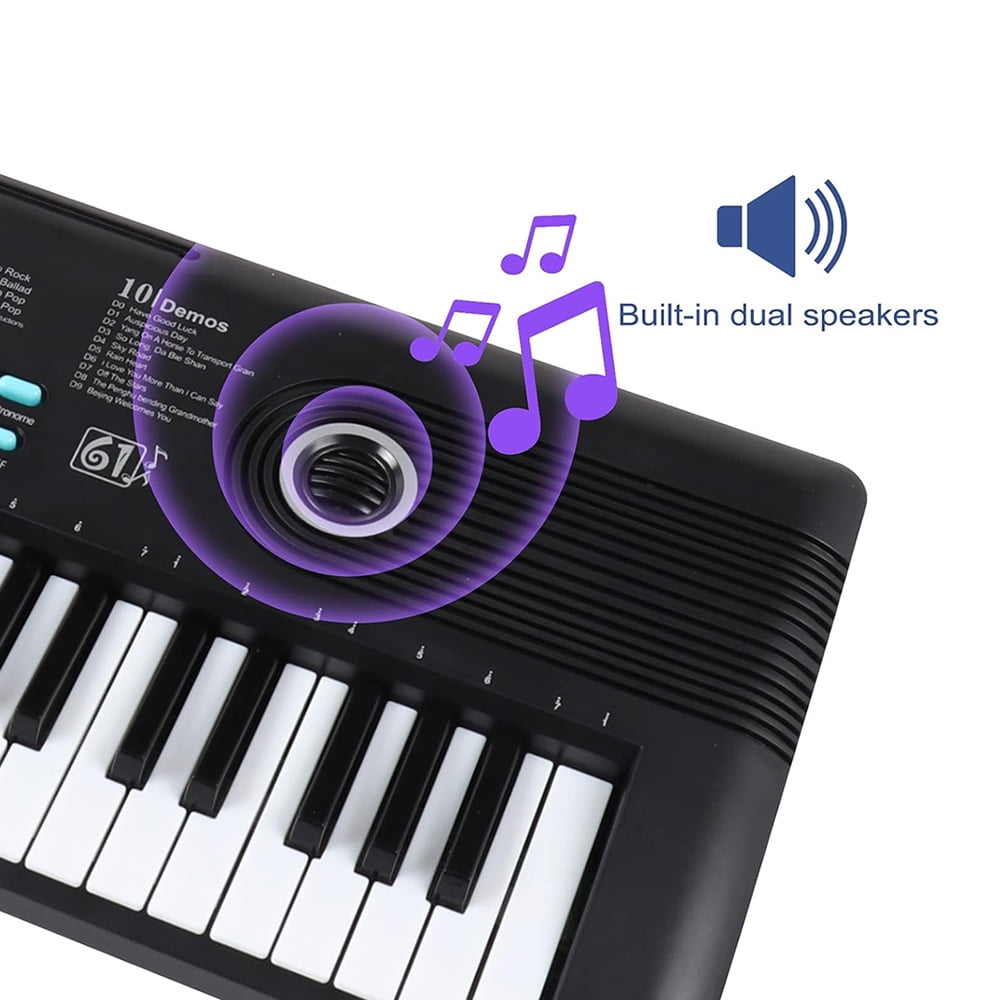 TIANLAIMEI 61 Keys Electric Digital Piano 100 Tones Eectric Keyboard Built-in Microphone with Stand for Beginners Kids Musical Instruments Gifts, Black