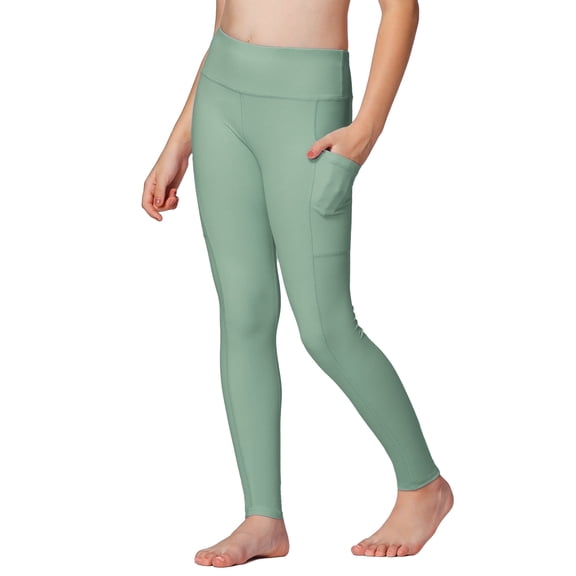 Stelle Girls' High Rise Athletic Leggings with Side Pockets,High Waisted Kids Dance Running Yoga Pants Soft Stretchy Workout Active Leggings Dance Tights,5-16Y