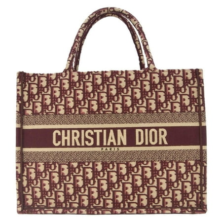Pre-Owned CHRISTIAN DIOR Book Medium Oblique Embroidery Tote Bag Burgundy