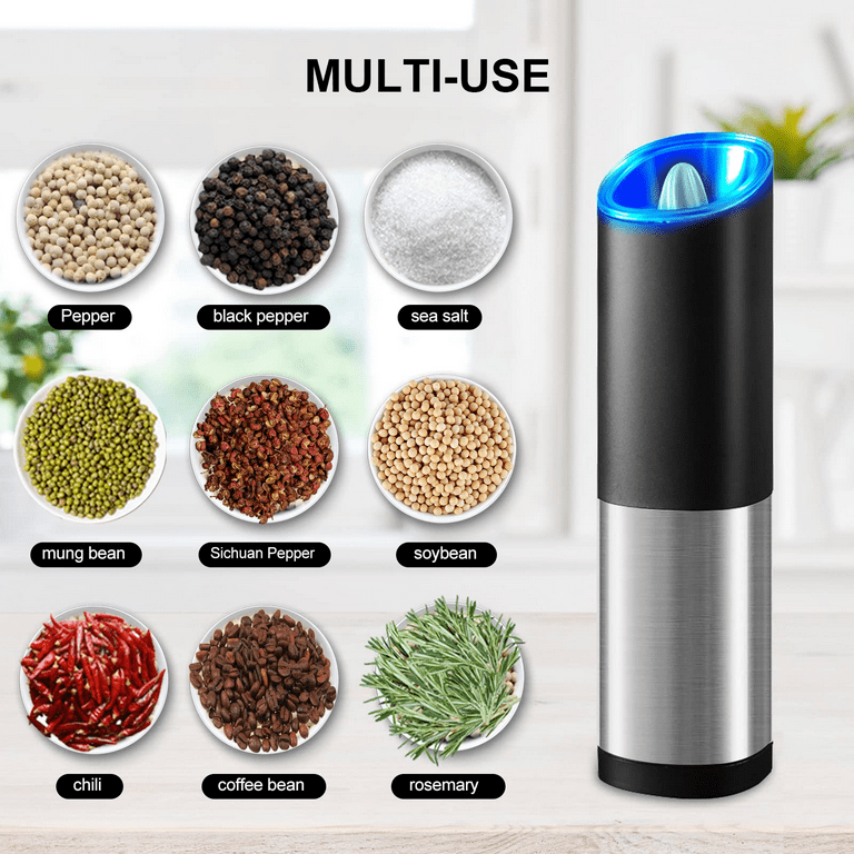 Tomeem Electric Salt and Pepper Grinder Set with LED Light & USB  Rechargeable One Hand Dual Electric Pepper Grinder 