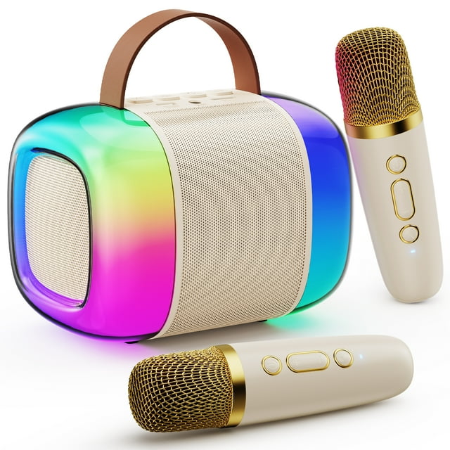 JAUYXIAN Karaoke Máquina con Coloridas Luces LED para Adultos y Niños, Altavoz de Karaoke Portátil Bluetooth 5.3 con 2 Micrófonos Inalámbricos para Fiesta, Regalo Ideal para Niñas/niños