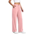 thumbnail image 2 of Nhthy Women's Summer Linen Loose Pants Straight Leg Trousers Button Elastic Waist Pockets Pink M, 2 of 9