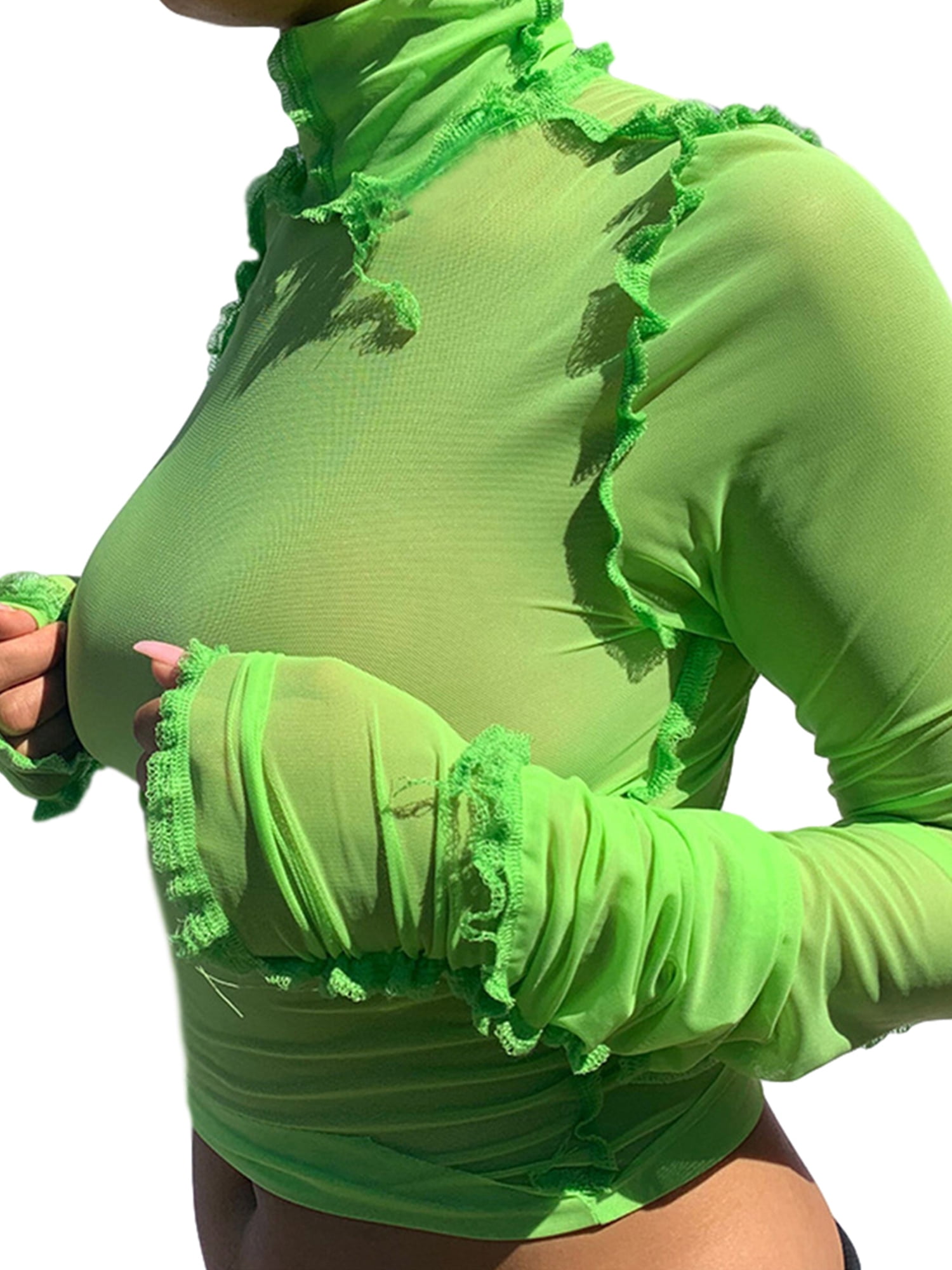 sheer long sleeve turtleneck