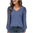 thumbnail image 2 of Delliss Women's Lace Long Sleeve V Neck Blouse Solid Color Top Knitted Elegant Sweater Blue L, 2 of 7