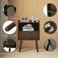 thumbnail image 3 of Erinnyees Fluted Nightstand Set of 2, Modern Mid-Century Bedside Table with USB Charging Station, Storage Drawer & Open Shelf , Curved Profile Nightstand for Bedroom, Living Room,Walnut, 3 of 7