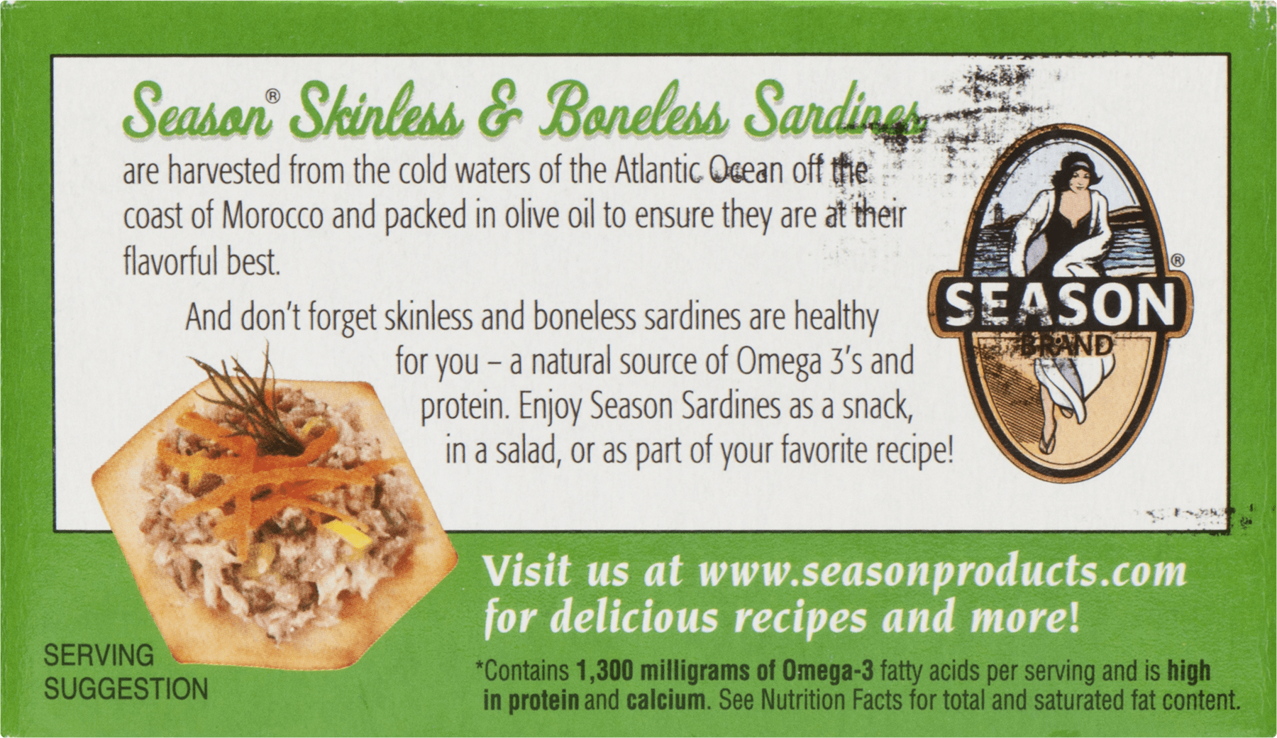 (6 pack) Season Brand Sardines in Pure Olive Oil, 4.375 oz