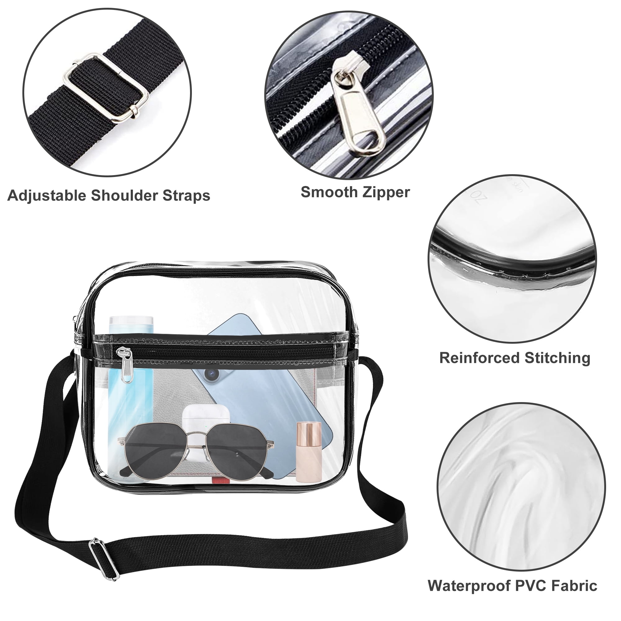 TSV Stadium Approved Clear Crossbody Bag, Waterproof Shoulder Purse Bag with Adjustable Strap for Concerts