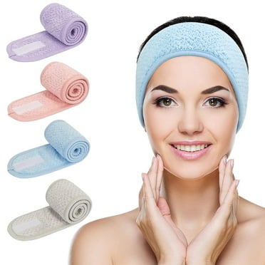 Spa Headband for Washing Face 4 Pack, Soft Facial Headband and Spa Wrap, Adjustable Skincare Makeup Headband for Face Washing, Shower, Facial Mask, Yoga Hair Wrap Blue, Pink, Grey, Purple