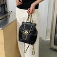 thumbnail image 4 of 2023 Women's Korea Autumn Winter Mini Chains Backpack Ladies Student Oil Wax Leather Shoulder Bag Black&Silver Solid Rucksacks, 4 of 5