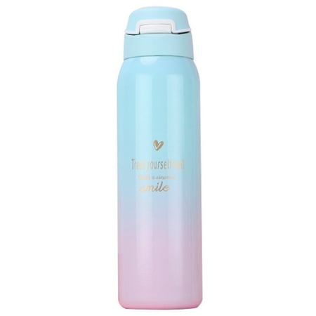 

Insulated Thermals Milk&Coffee Cup Stainless Steel Straw Water Bottle Gradient Sports Vacuum Flask Light Blue