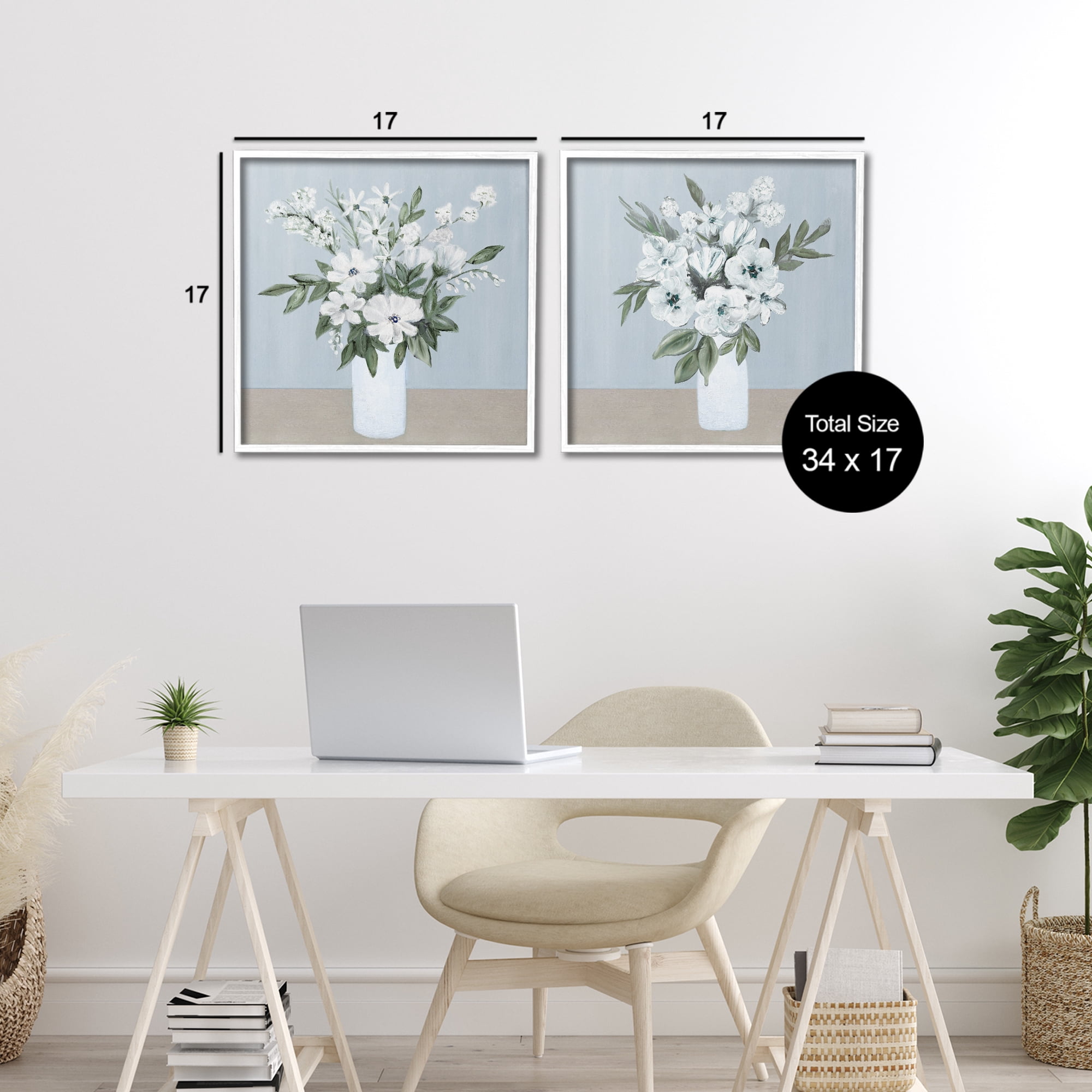 Stupell Industries Mixed White Blossoms 2 Piece White Framed Giclee Art Set, design by Marilyn Dunlap