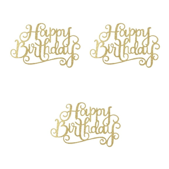 WORGEOUS 3pcs Happy Birthday Cake Topper for Anniversary / Birthday Party (Golden)