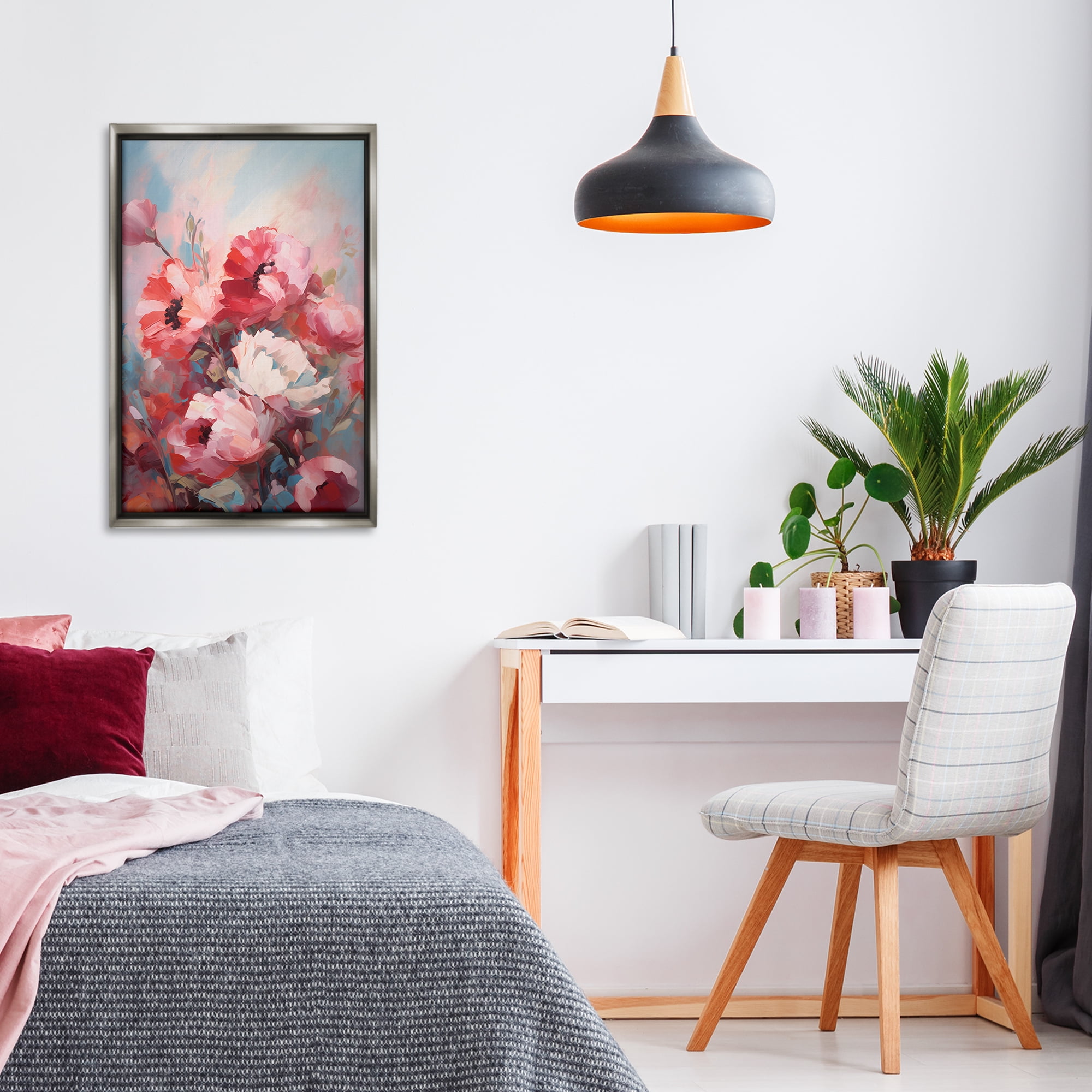 Stupell Industries Red & White Anemones Botanical & Floral Painting Gray Floater Framed Art Print Wall Art, 21 x 31