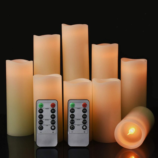 Set de 9 velas LED sin llama Biyanuo con mando a distancia, color marfil