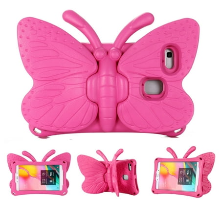 Tablet Case For Kids, 3D Cartoon Butterfly Non-Toxic EVA Light Weight Kid Proof Shockproof Case with Kickstand for Samsung Galaxy Tab A 8.0 2019 / Tab A 8.0 2017 / Fire HD 8 2018/2017, Rose