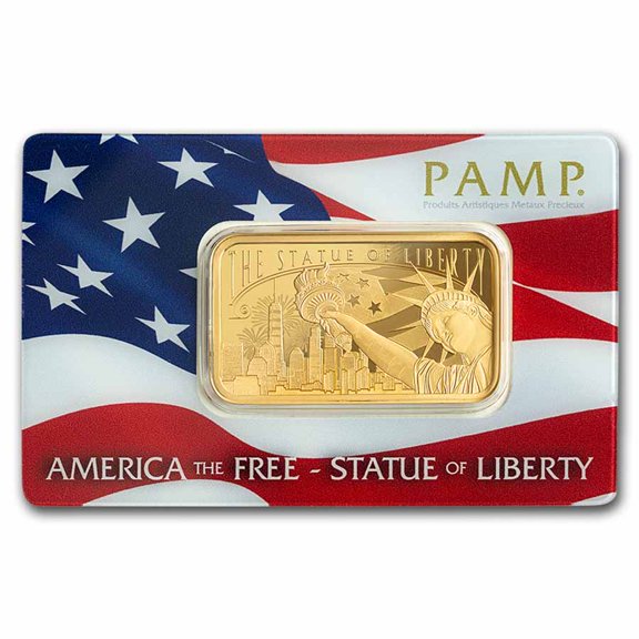 1 oz Gold Bar - PAMP America the Free Statue of Liberty (Assay)