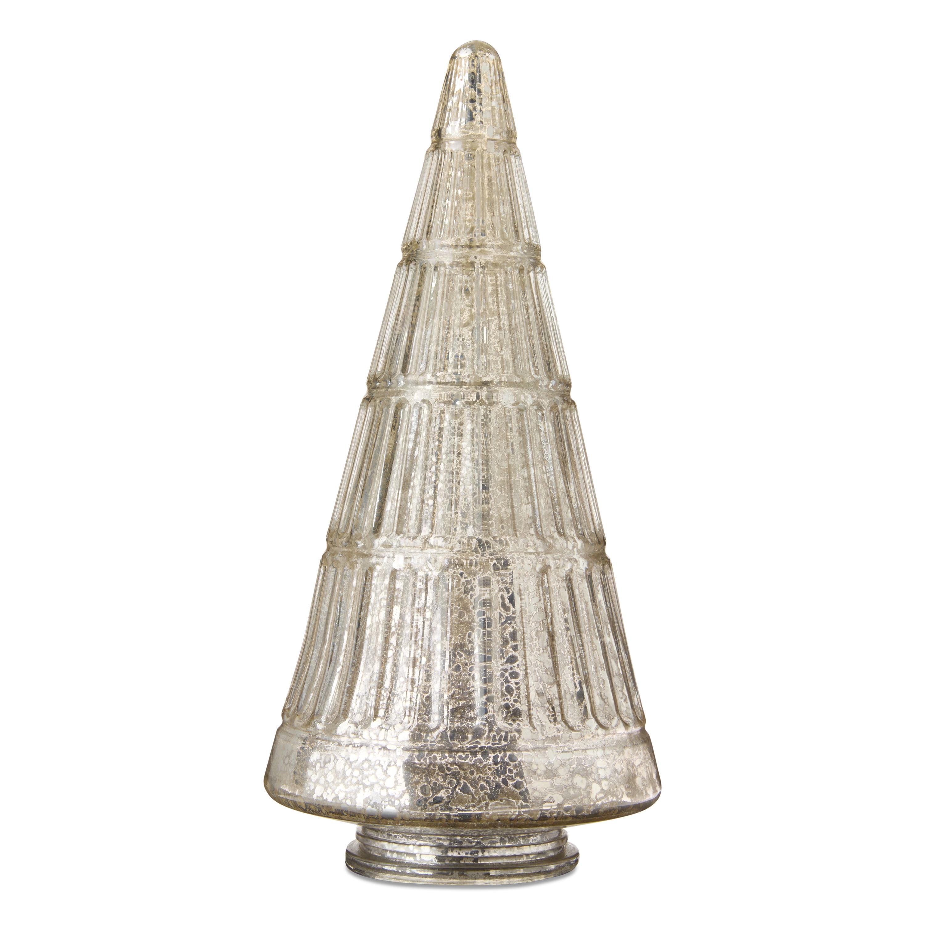 Glass Ribbed Christmas Tree Tabletop Decoration, Silver, 12", by My Texas House