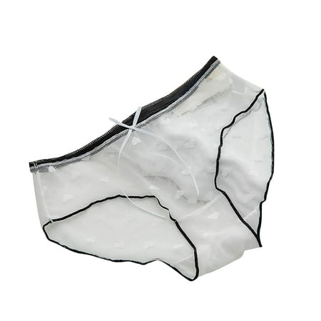 

PERZOE Panties Women Underpants Bow-knot Solid Color Breathable Heart Print See-through Anti-septic Lace Low Waist Lady Panties for Inner Wear