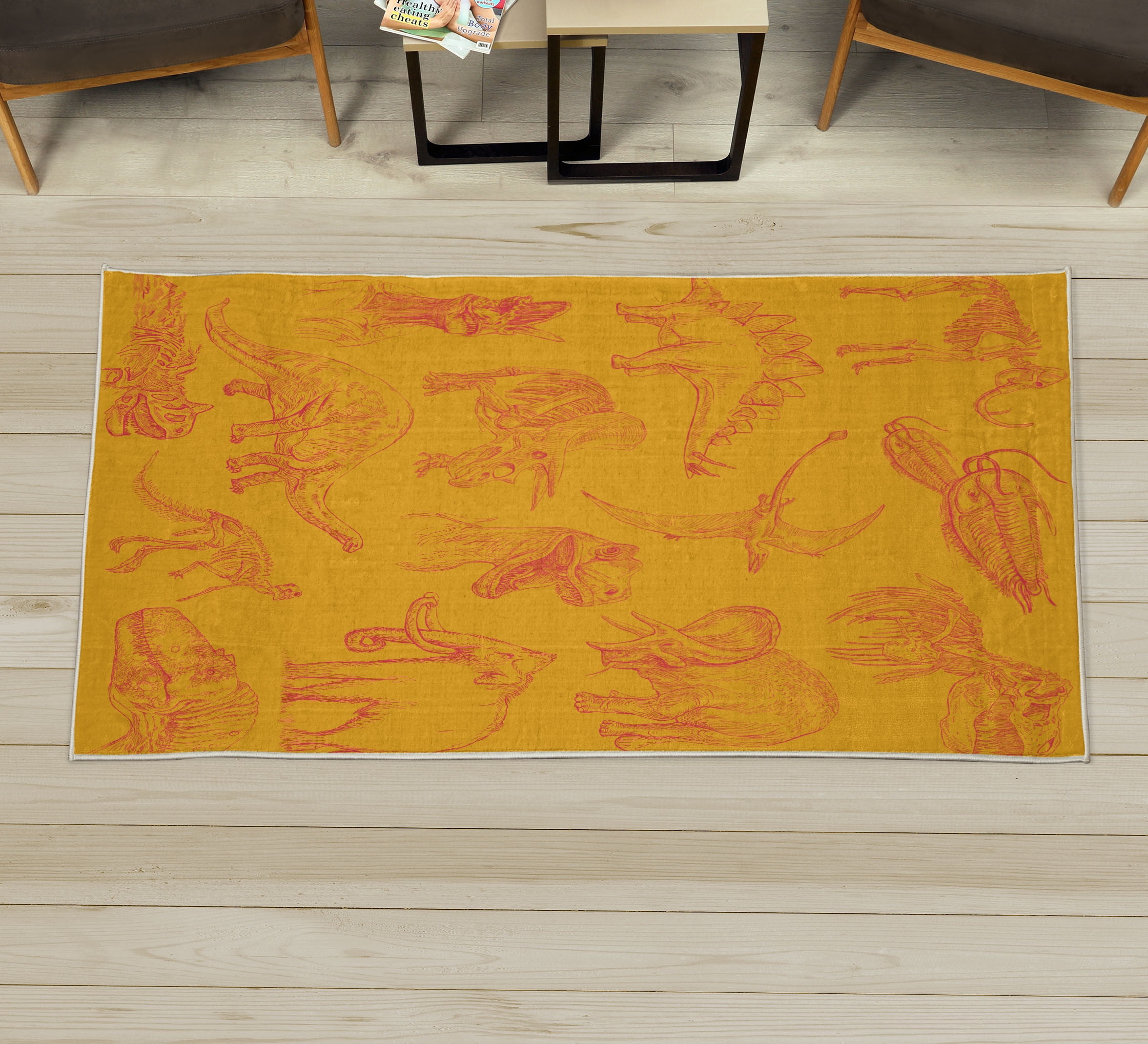 Jurassic Decorative Rug, Arrangement of Various Dinosaurs Illustrations