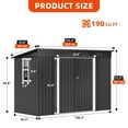 thumbnail image 5 of Wooflex 8.8x3.8x5.9 ft Metal Storage Shed with Window, Lockable Double Doors, Vents, 190 Cu.ft Large Outdoor Garden Tool Shelter, 106x46x71-inch Utility Steel House, Dark Gray, 5 of 10