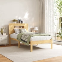 Neslime 14 inch Twin Size Bamboo Bed Frame with Storage Headboard ...
