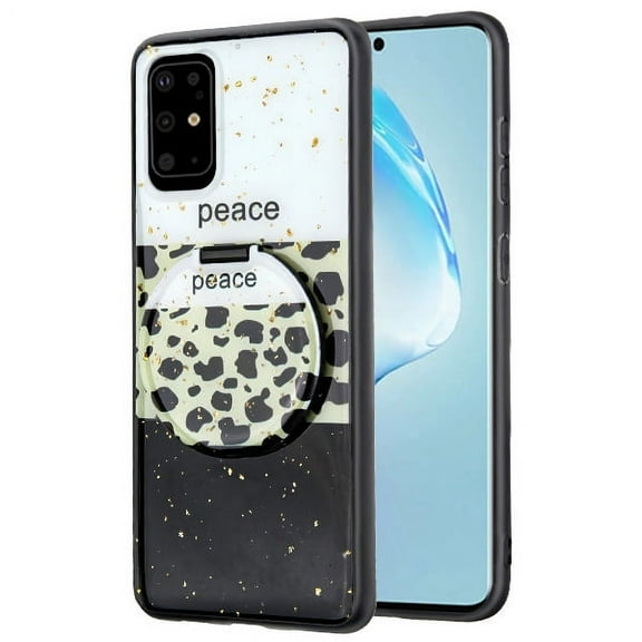 Samsung Galaxy S20 PLUS (6.7") Phone Case with Mirror & Foldable Stand Slim Shockproof Drop Protection Hybrid Hard Covers Rubber Bumper Protective Cover [Black Peace Out] for Samsung Galaxy S20 