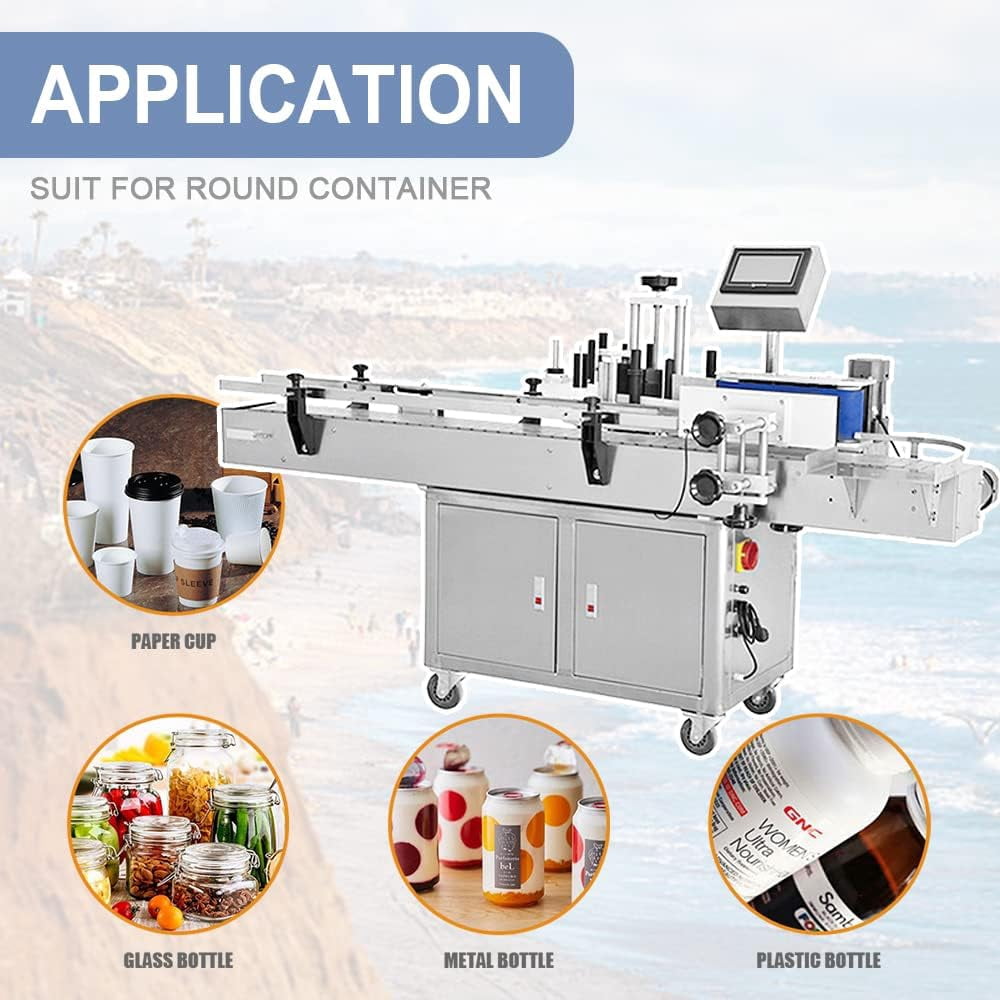 Automatic Round Bottle Labeling Machine - 110V - @80-100 pcs/min - Label Adjustable : 10-110 mm(H) / 15-300mm(L) - Label Sticker - for Bottle Can and Wine Package Equipment